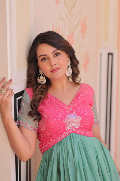 Royal Multicolor Bloom Readymade Designer Gown