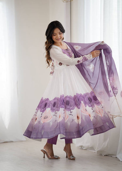 Rivaah Graceful Floral Charm White & Lavender Anarkali