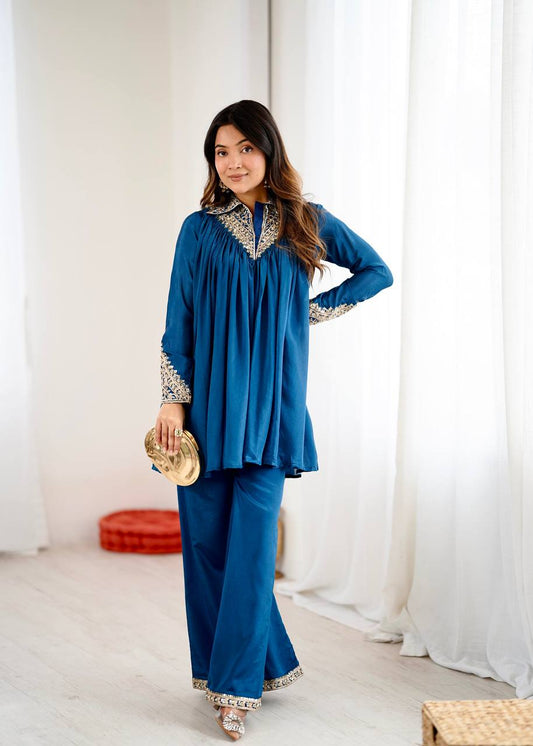 Aarvi’s Royal Charm Elegant Blue Cord Set