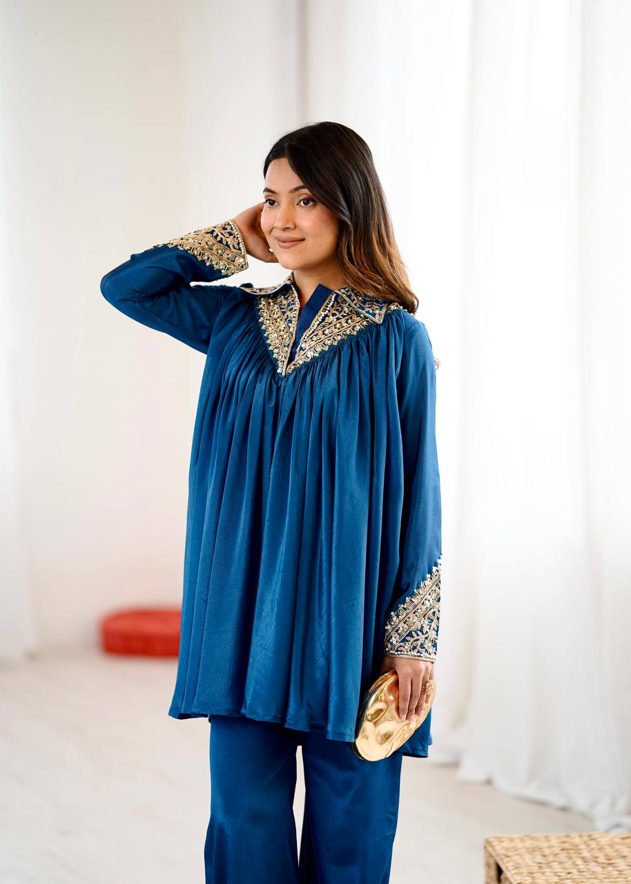 Aarvi’s Royal Charm Elegant Blue Cord Set