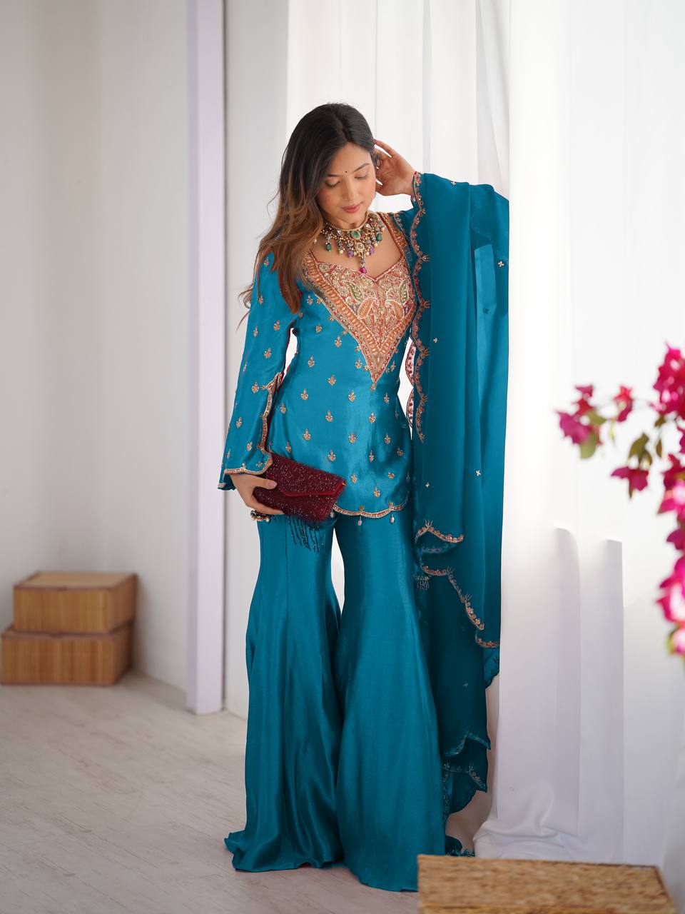 Siara’s Royal Elegance Teal Sharara Set