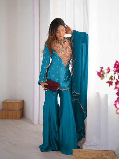 Siara’s Royal Elegance Teal Sharara Set