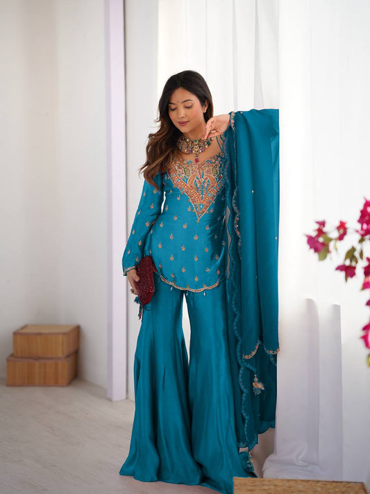 Siara’s Royal Elegance Teal Sharara Set