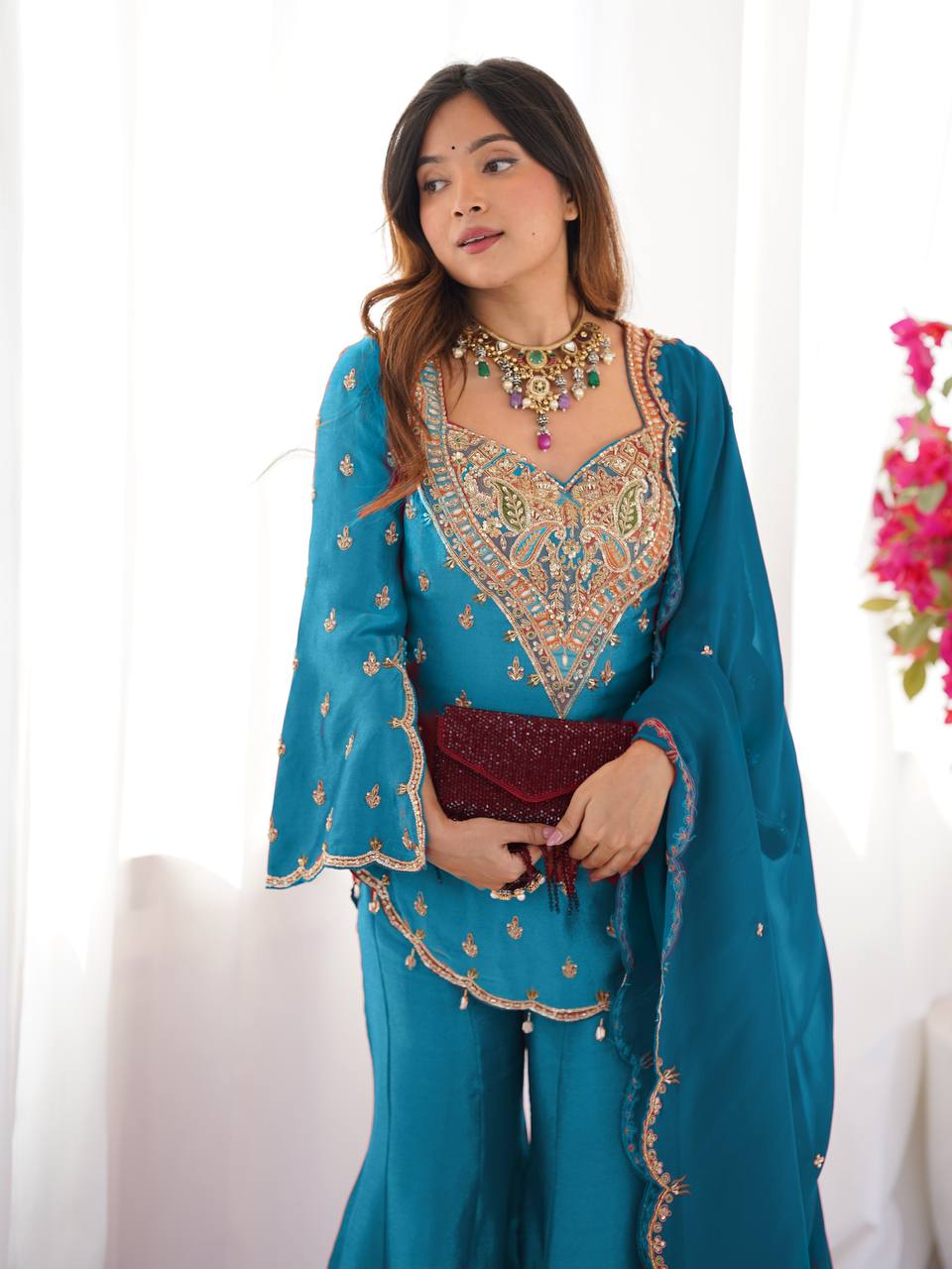 Siara’s Royal Elegance Teal Sharara Set