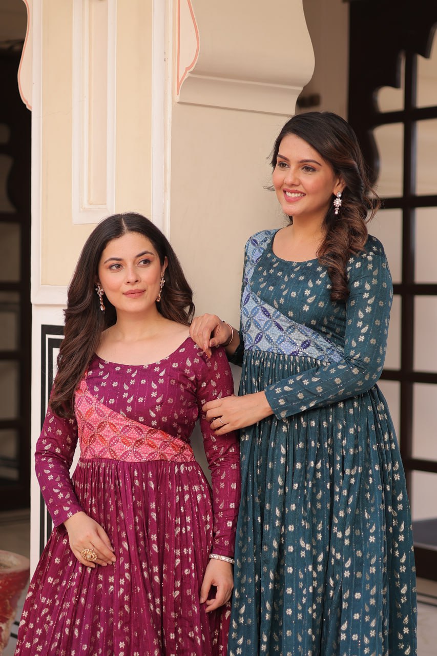 Aavya Beautiful Designer  Staple Jequard Weaving work Gown