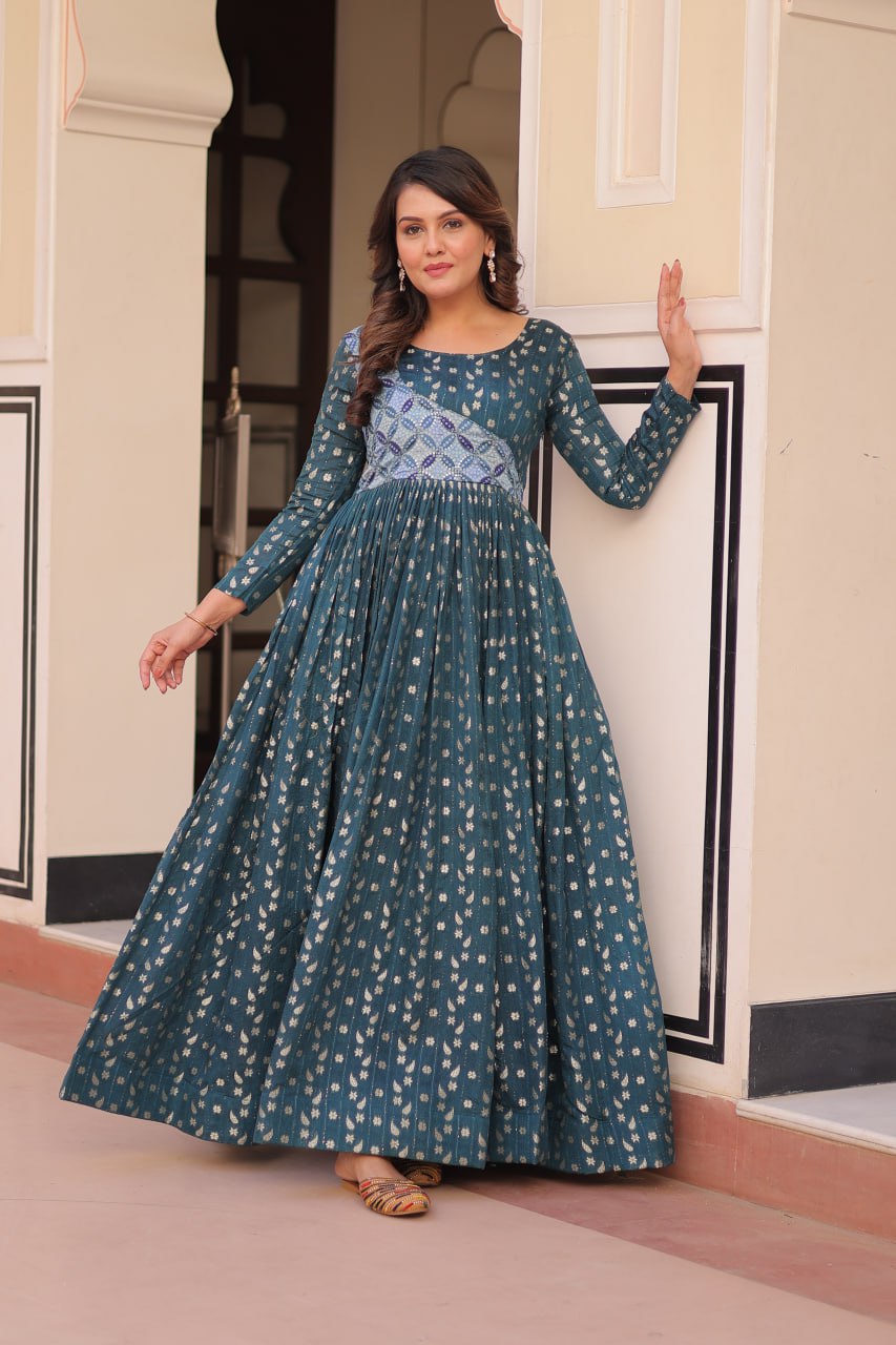 Aavya Beautiful Designer  Staple Jequard Weaving work Gown