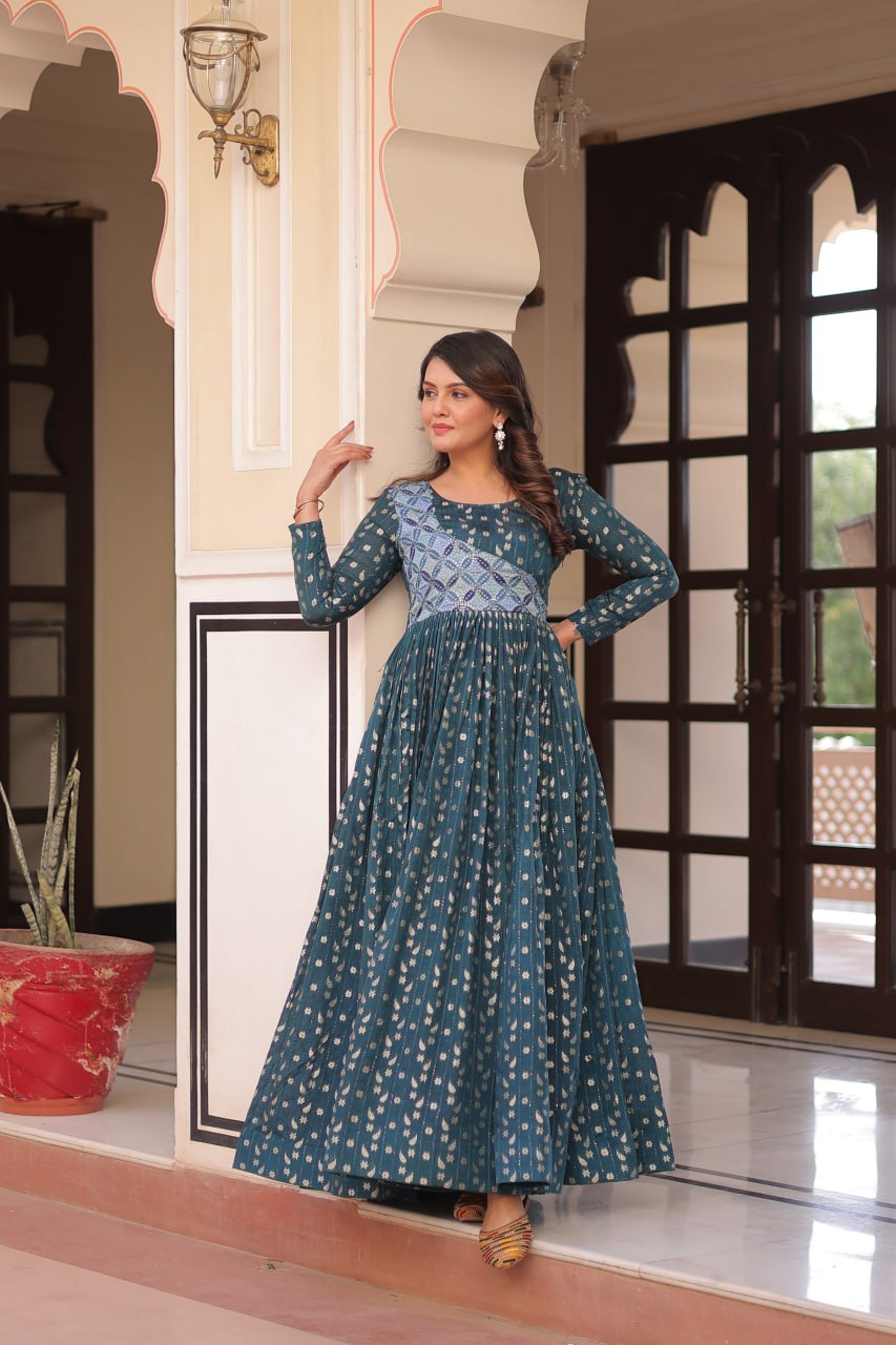 Aavya Beautiful Designer  Staple Jequard Weaving work Gown