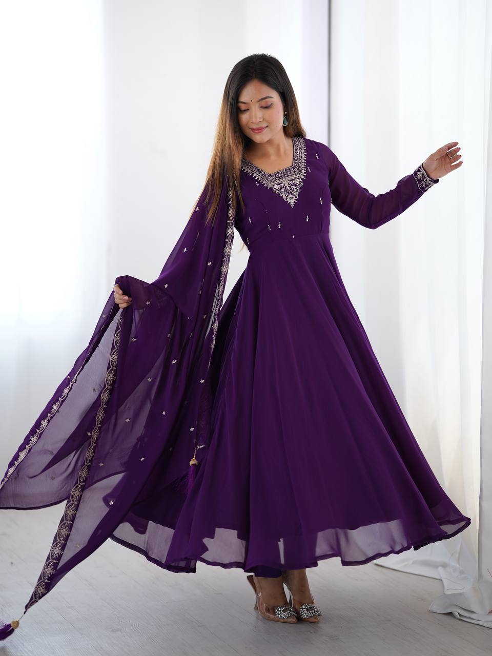 Aarvi Elegance  Purple and Balck  classic Anarkali