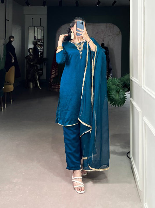 Noor e Teal Vichitra Silk Suit Set