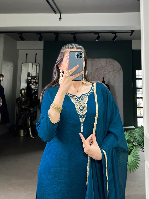 Noor e Teal Vichitra Silk Suit Set