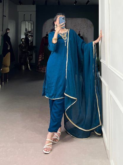 Noor e Teal Vichitra Silk Suit Set
