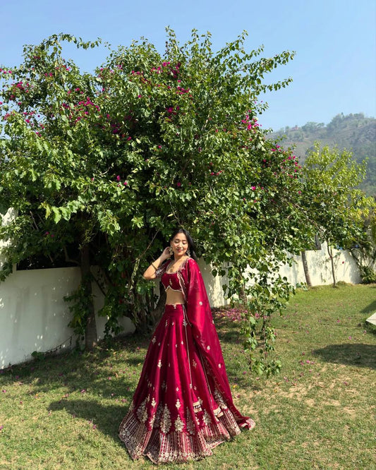 Crimson Grace  Aadhya’s Royal Bloom Lahenga Set