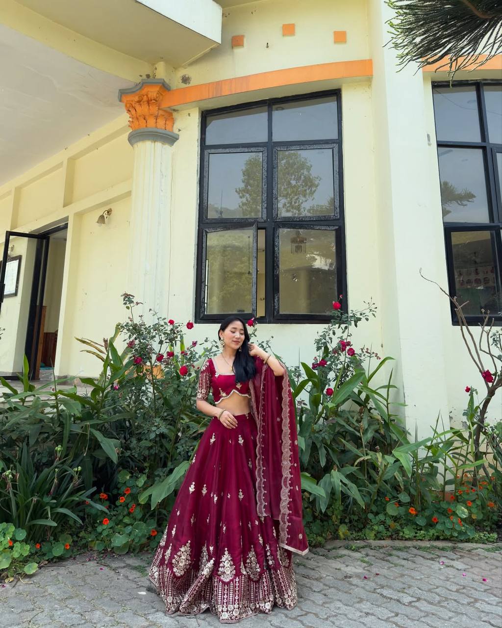 Crimson Grace  Aadhya’s Royal Bloom Lahenga Set