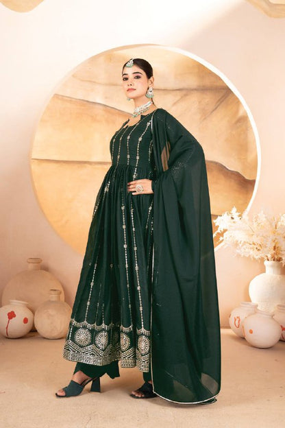 Zarina Noir  Star Georgette  Dark Green Anarkali Suit Set