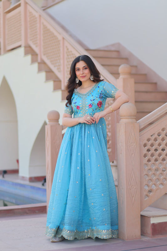 Noor-e-Neela Gold Crush with Multi Thread Embroidery  Gown
