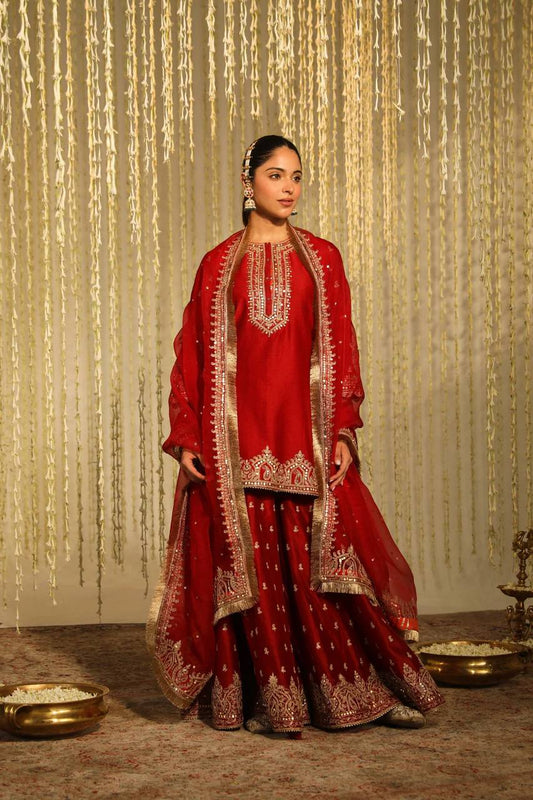 Ameira  Royal Red  Tradition Top Plazzo Set