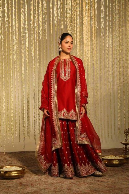 Ameira  Royal Red  Tradition Top Plazzo Set