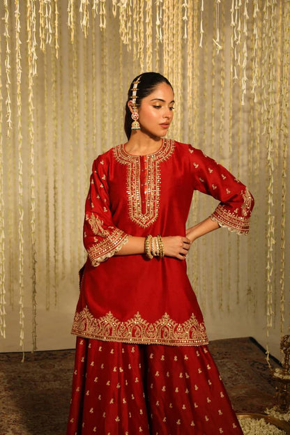 Ameira  Royal Red  Tradition Top Plazzo Set