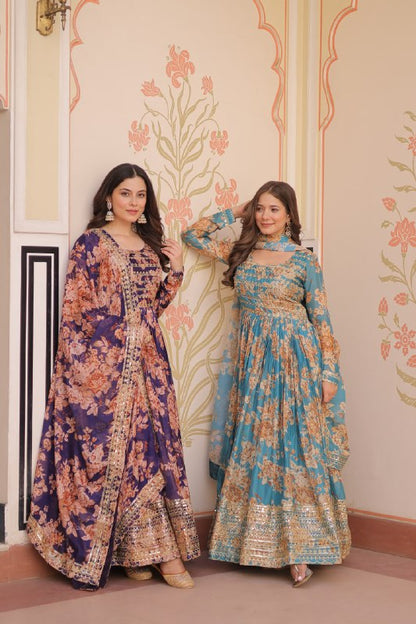 Kiara  Russian Silk Rich  Digital Print Readymade Gown