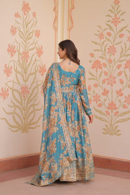 Kiara  Russian Silk Rich  Digital Print Readymade Gown