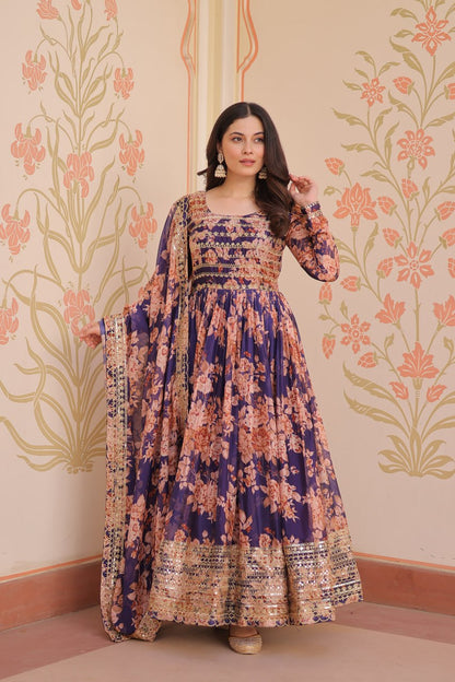 Kiara  Russian Silk Rich  Digital Print Readymade Gown