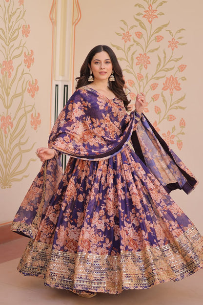 Kiara  Russian Silk Rich  Digital Print Readymade Gown