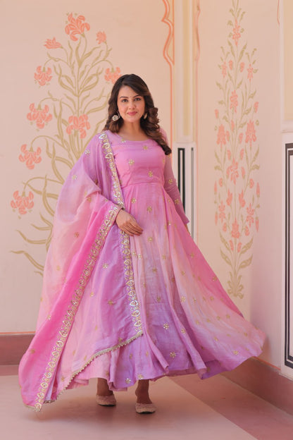 Meher Pastel Bloom  Pedding Gold Organza with  Multi Embroidered Work Gown