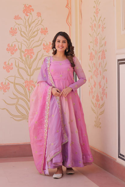 Meher Pastel Bloom  Pedding Gold Organza with  Multi Embroidered Work Gown