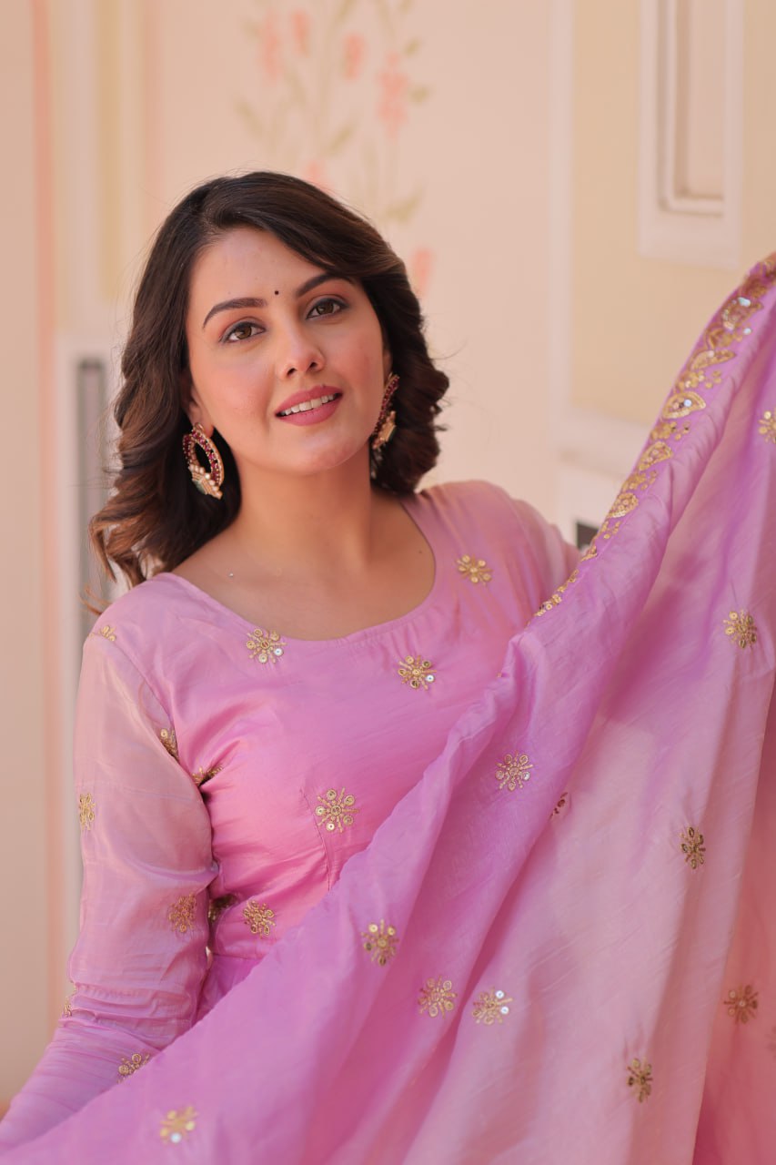 Meher Pastel Bloom  Pedding Gold Organza with  Multi Embroidered Work Gown