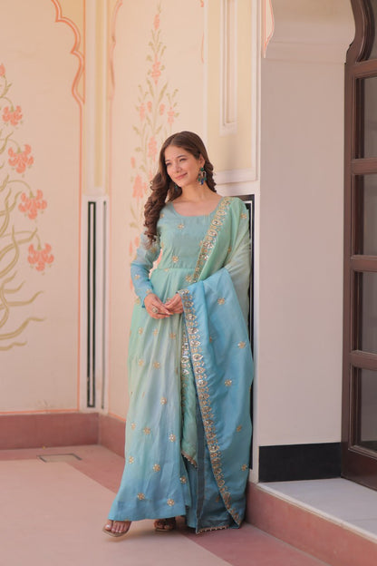 Meher Pastel Bloom  Pedding Gold Organza with  Multi Embroidered Work Gown