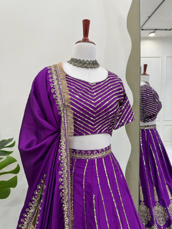 Tanvika Beautiful  Purple Hevay Thread With Sequnce Work Lehenga Set