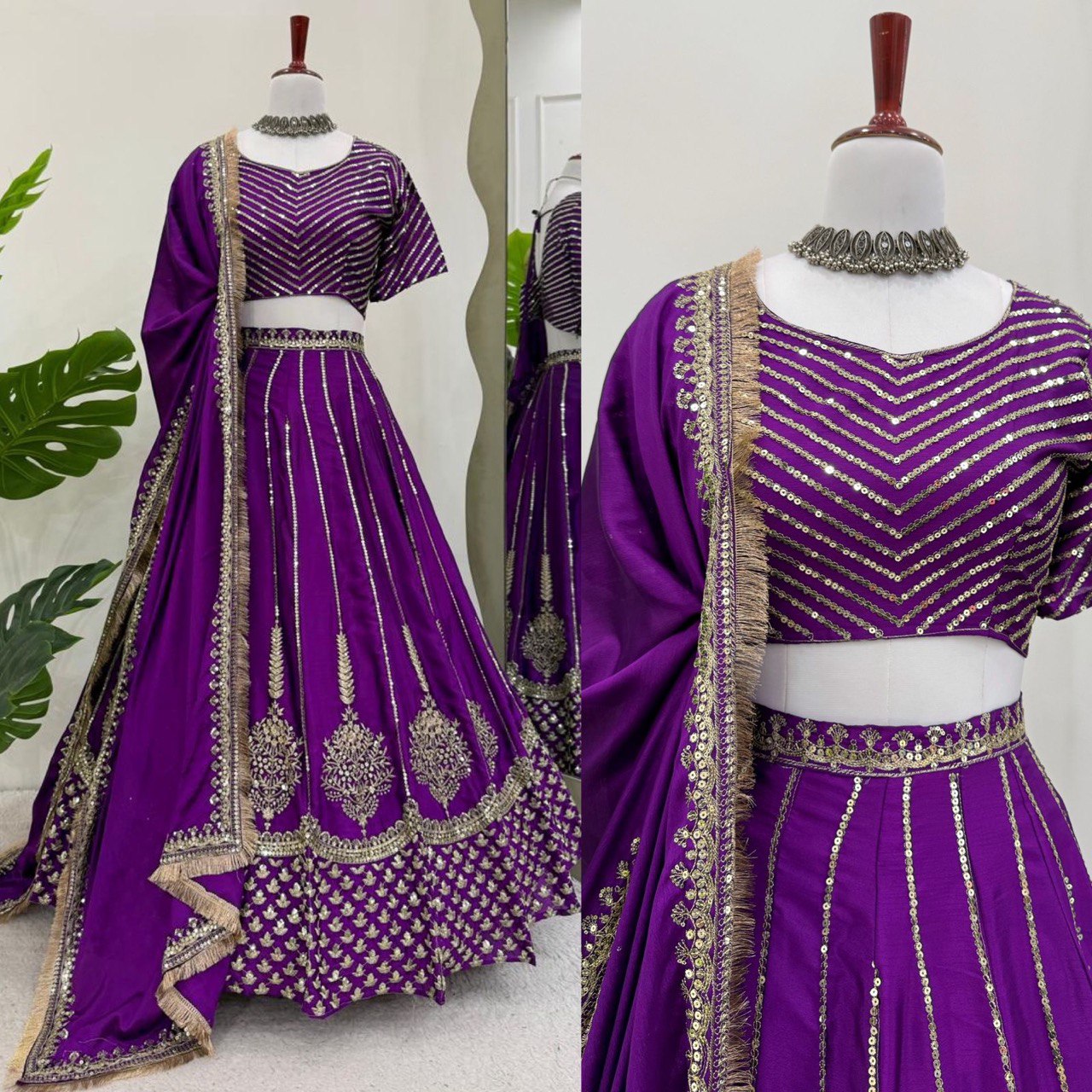 Tanvika Beautiful  Purple Hevay Thread With Sequnce Work Lehenga Set