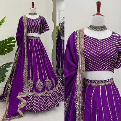 Tanvika Beautiful  Purple Hevay Thread With Sequnce Work Lehenga Set