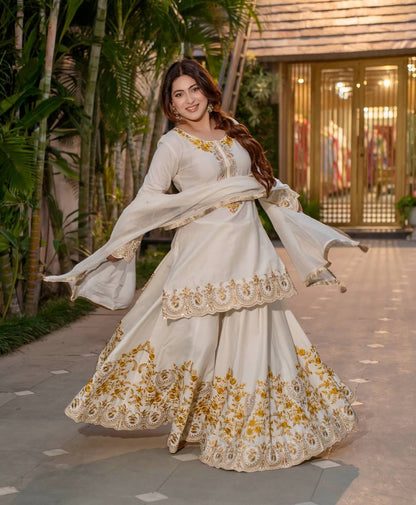 Nyra Noor Heavy Natural Crep Silk Beautiful Purple & White Sarara Set