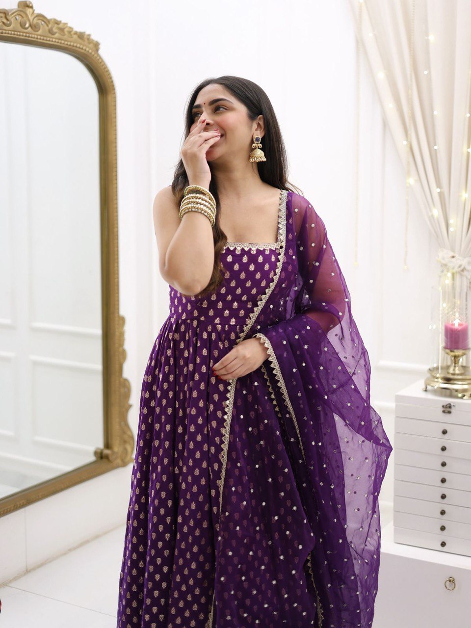 Meher Morni  Purple  Radiant Golden Touch Gota Border Anarkali