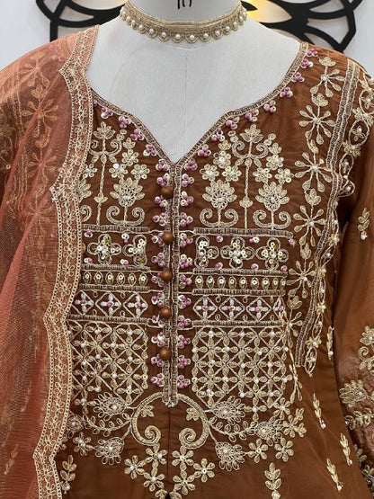 Siya Royal Rust  Beads Handwork Coding Sequence Lahenga