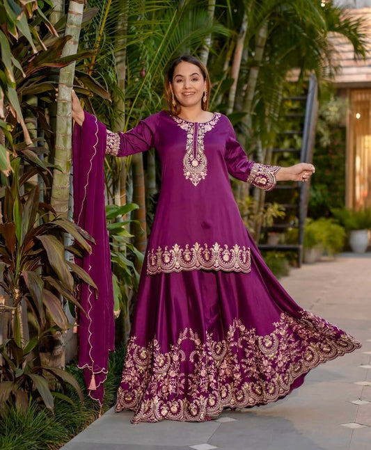 Nyra Noor Heavy Natural Crep Silk Beautiful Purple & White Sarara Set