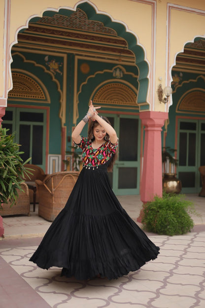 Noor E  Kaala  Mirror Embroidered Black Flare Dress