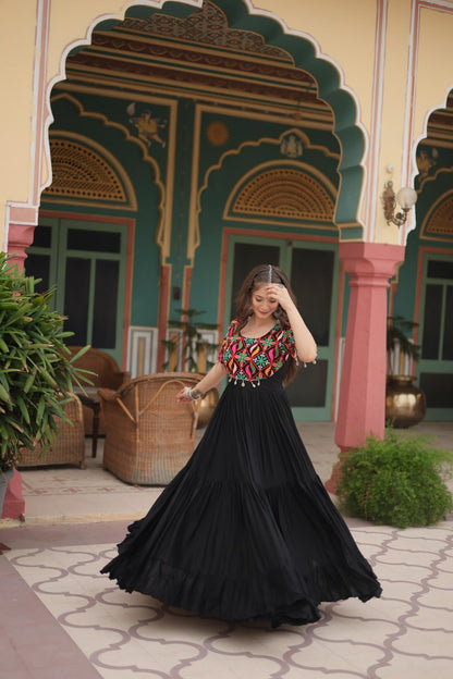 Noor E  Kaala  Mirror Embroidered Black Flare Dress