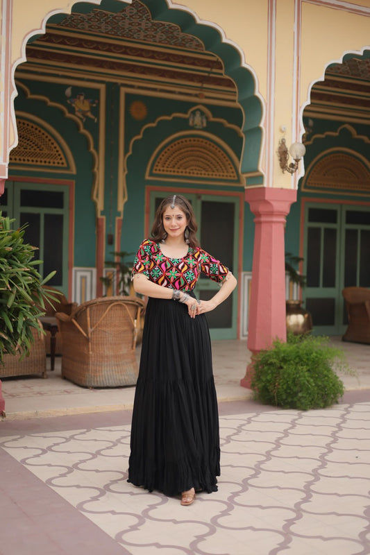 Noor E  Kaala  Mirror Embroidered Black Flare Dress