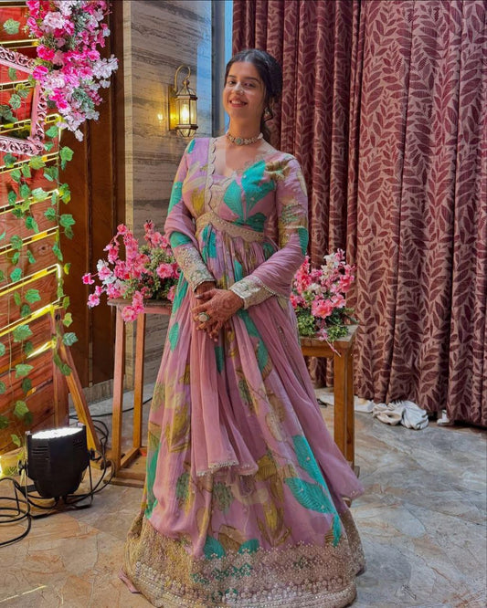 Vritika  Designer Party Wear  Fox Georgette Gown With Dupatta Set
