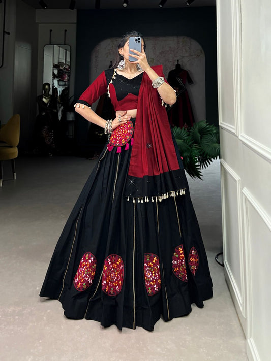 Krisha in Vibrant Garba Grace Black & Red Lehenga Choli