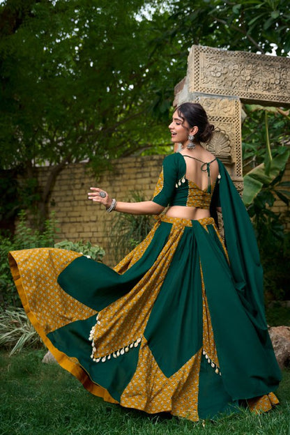 Traditional Green Mustard Panel Lehenga Set