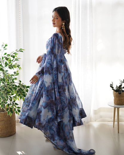 Aavya in Aqua Bloom Marble Print  Anarkali Suit
