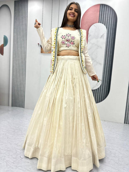 Navratri Noor Off-White Lehenga with Real Handwork Jacket