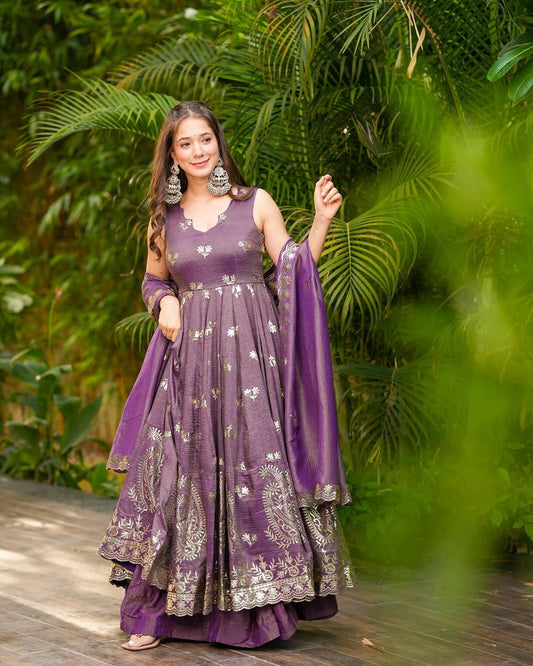 Verlina Crunchy Silk  Purple Suit Set
