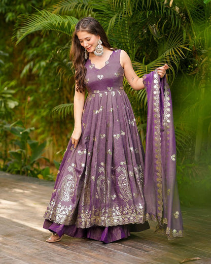 Verlina Crunchy Silk  Purple Suit Set