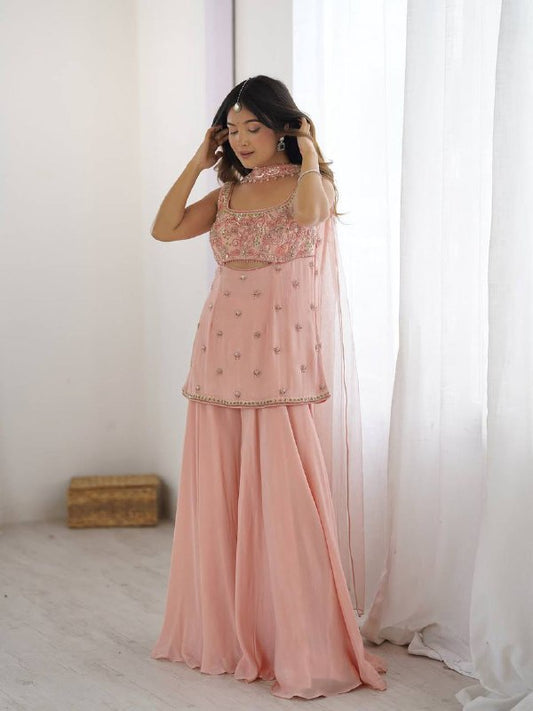 Trishika Organza  Pink  Plazzo  Suit Set