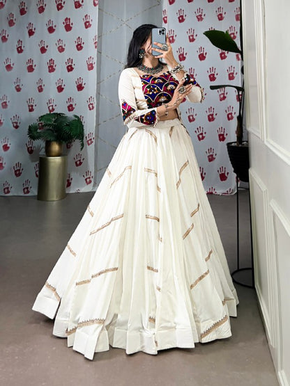 Ivory Grace Navratri Lehenga Set with Multicolor Embroidered Blouse