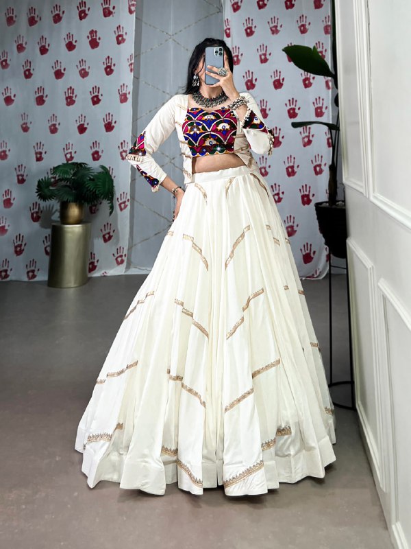 Ivory Grace Navratri Lehenga Set with Multicolor Embroidered Blouse